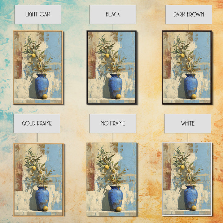 Lemon Branch in Blue Ceramic Vase Canvas Print, Italian Villa Art, Luxury Decor, Living Room Decor, Villa, Framed Wall Art, IVA-2x3-82