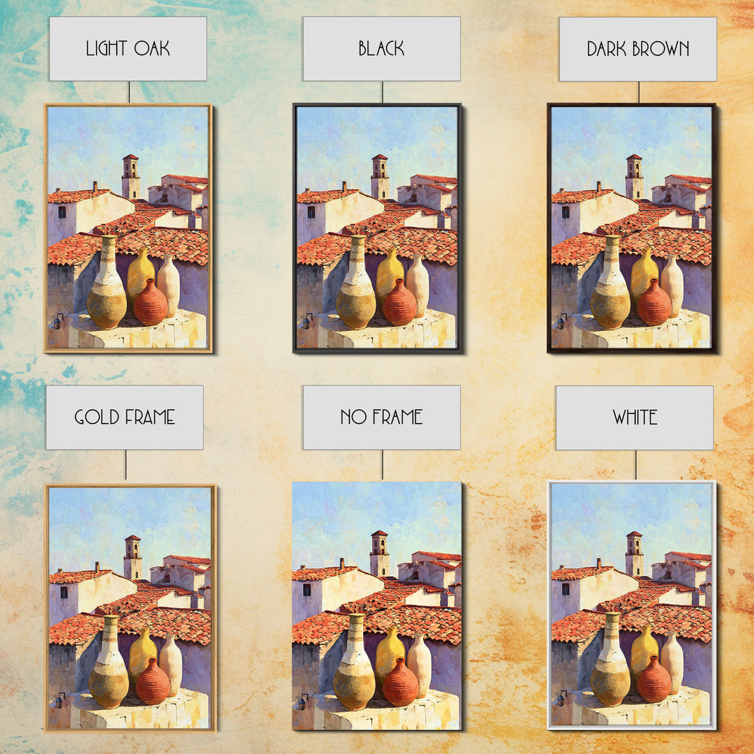Terracotta Rooftops Against Pale Sky Framed Canvas Print, Italian Villa Art, Digital Wall Art, Living Room Decor, Villa, IVA-2x3-84