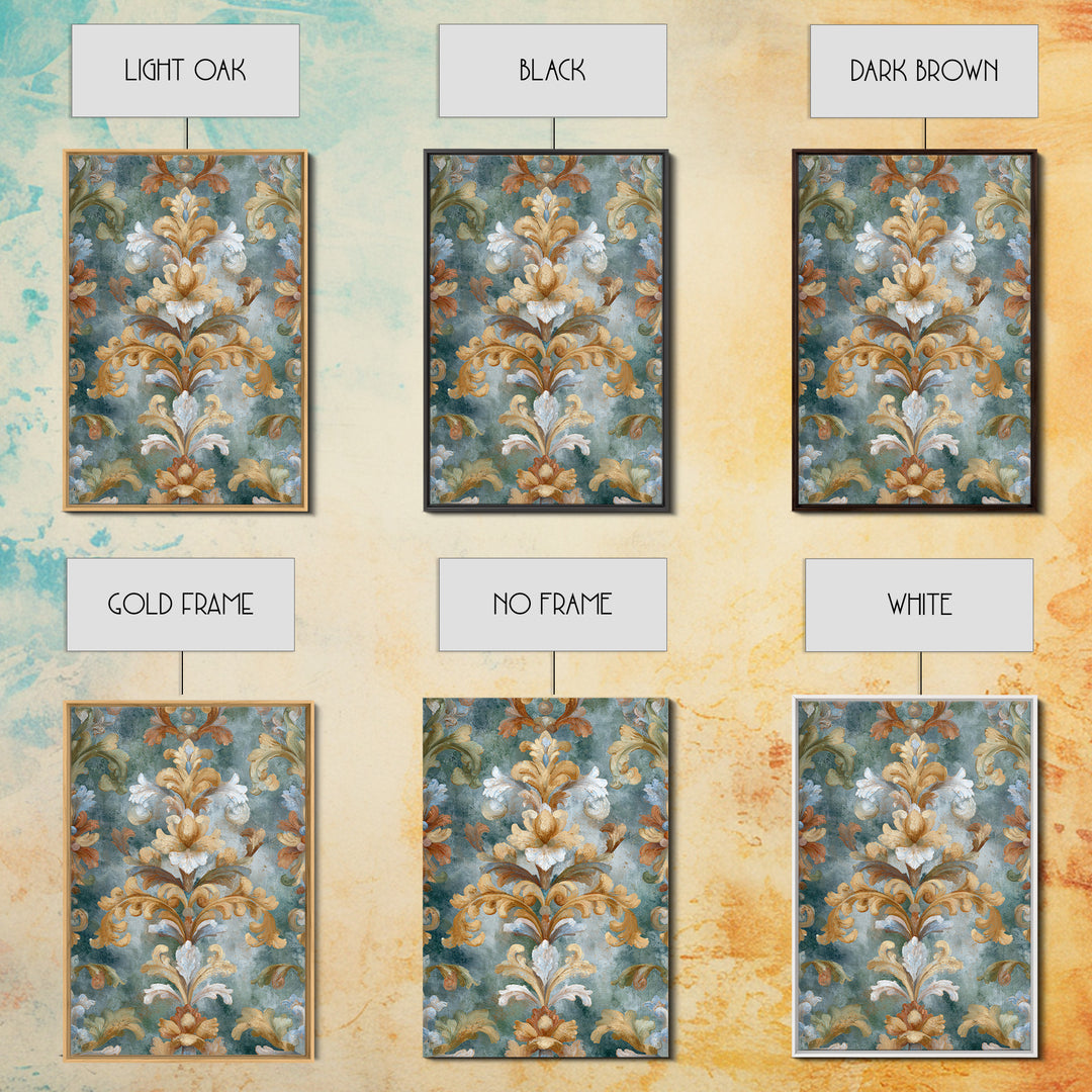 Florentine Floral Ornament Pattern Framed Canvas Print, Italian Villa Art, Room Decor, Living Room Decor, Oil Painting, Villa, IVA-2x3-90