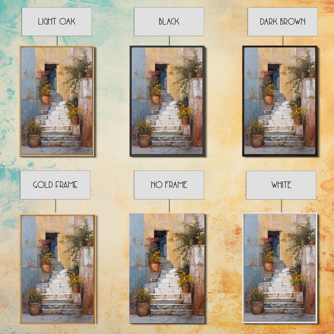 Sunlit Stone Stairway Canvas Print, Italian Villa Art, Luxury Decor, Living Room Decor, Fine Art, Villa, Framed Wall Art, IVA-2x3-91