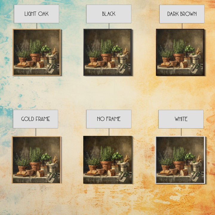 Fresh Herbs in Terracotta Pots Framed Canvas Print, Kitchen Art, Coffee Wall Art, Kitchen Decor, Fine Art, Kitchen, Room Decor, KIT-1x1-1
