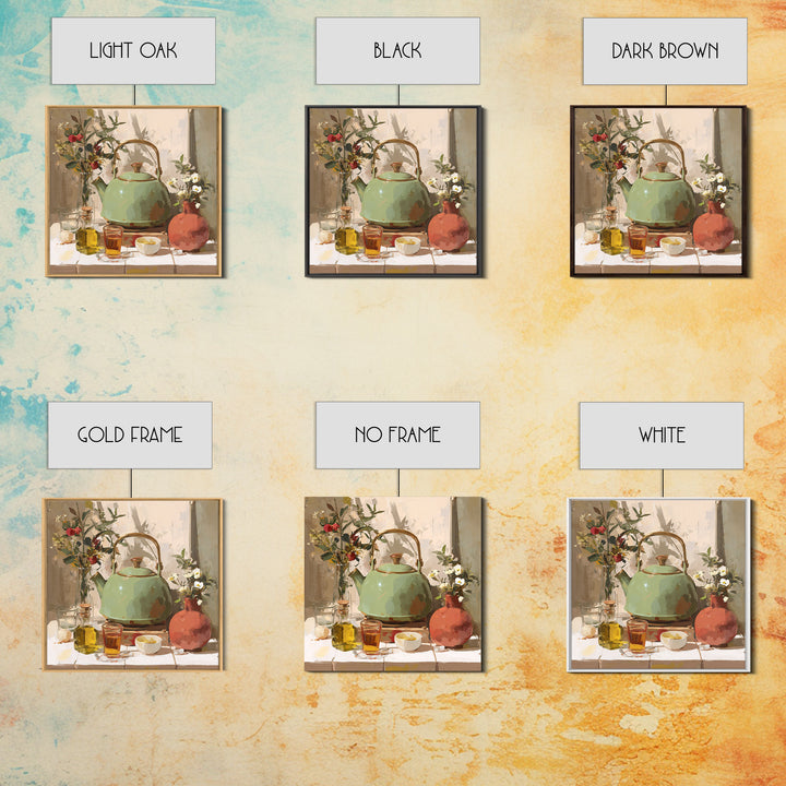 Tea Kettle with Steam and Wildflowers Canvas Print, Kitchen Art, Coffee Art, Kitchen Decor, Fine Art, Kitchen, Fine Art Print, KIT-1x1-14