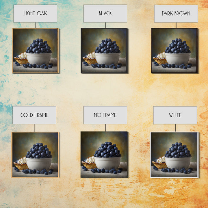 Blueberries in a White Bowl Framed Canvas Print, Kitchen Art, Modern Art, Kitchen Decor, Oil Painting, Kitchen, Neutral Decor, KIT-1x1-43