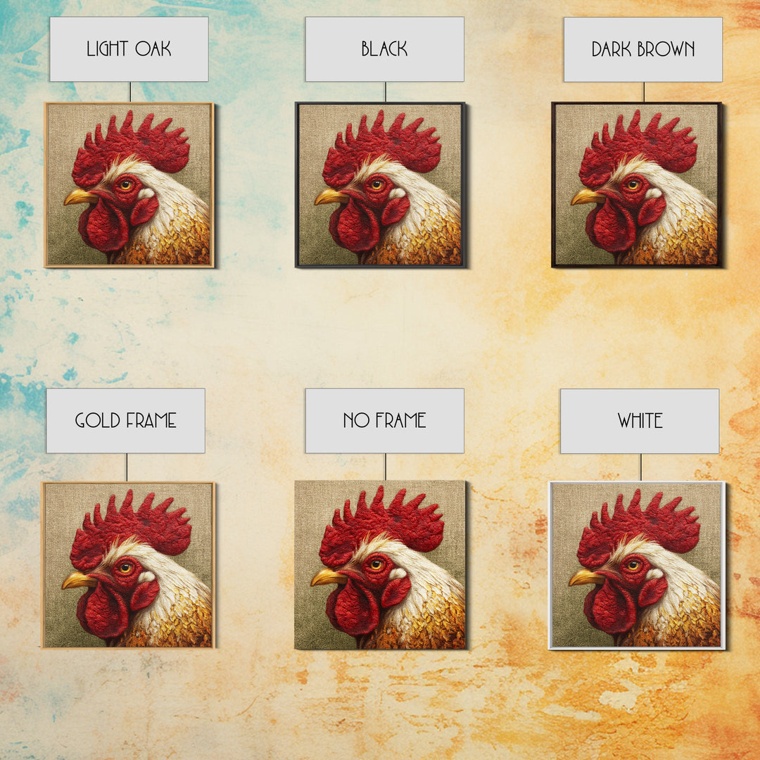 Rooster Portrait for Country Kitchen Charm Framed Canvas Print, Kitchen Art, Kitchen Wall Decor, Kitchen Decor, Kitchen, KIT-1x1-64