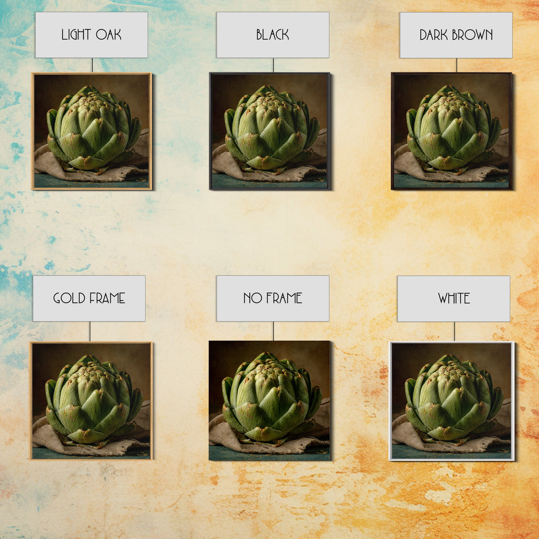 Artichoke Closeup in Painterly Green Tones Framed Canvas Print, Kitchen Art, Kitchen Prints, Kitchen Decor, Fine Art, Kitchen, KIT-1x1-68