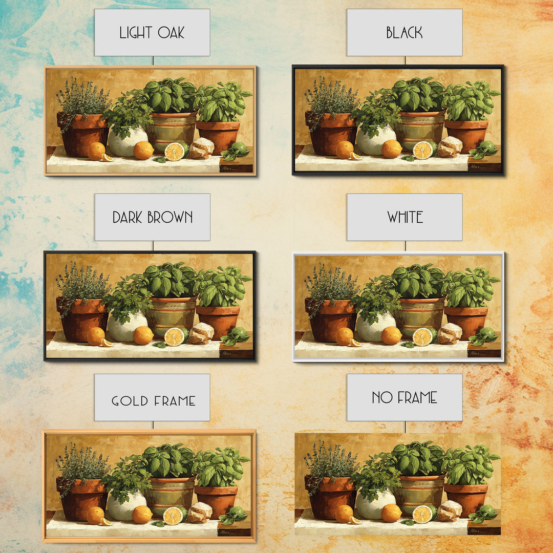 Fresh Herbs in Terracotta Pots Canvas Print, Kitchen Art, Kitchen Decor, Kitchen, Trendy Wall Art, Dining Room Wall Art, KIT-2x1-69