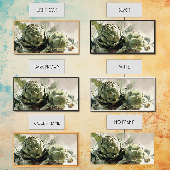 Artichoke Closeup in Painterly Green Tones Framed Canvas Print, Kitchen Art, Kitchen Wall Art, Kitchen Decor, Fine Art, Kitchen, KIT-2x1-88