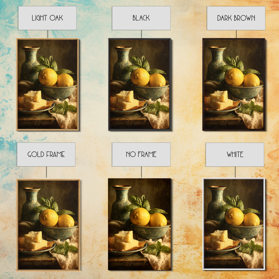 Pasta Lemons and Basil Mediterranean Still Life Framed Canvas Print, Kitchen Art, Wall Art, Kitchen Decor, Fine Art, Kitchen, KIT-2x3-25