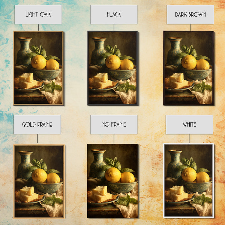Pasta Lemons and Basil Mediterranean Still Life Framed Canvas Print, Kitchen Art, Wall Art, Kitchen Decor, Fine Art, Kitchen, KIT-2x3-25