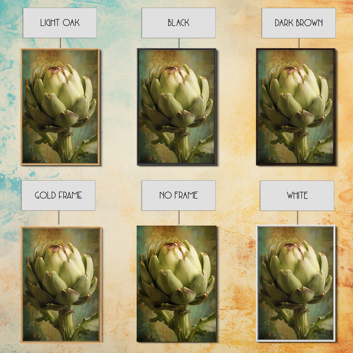 Artichoke Closeup in Painterly Green Tones Framed Canvas Print, Kitchen Art, Digital Print, Kitchen Decor, Fine Art, Kitchen, KIT-2x3-28