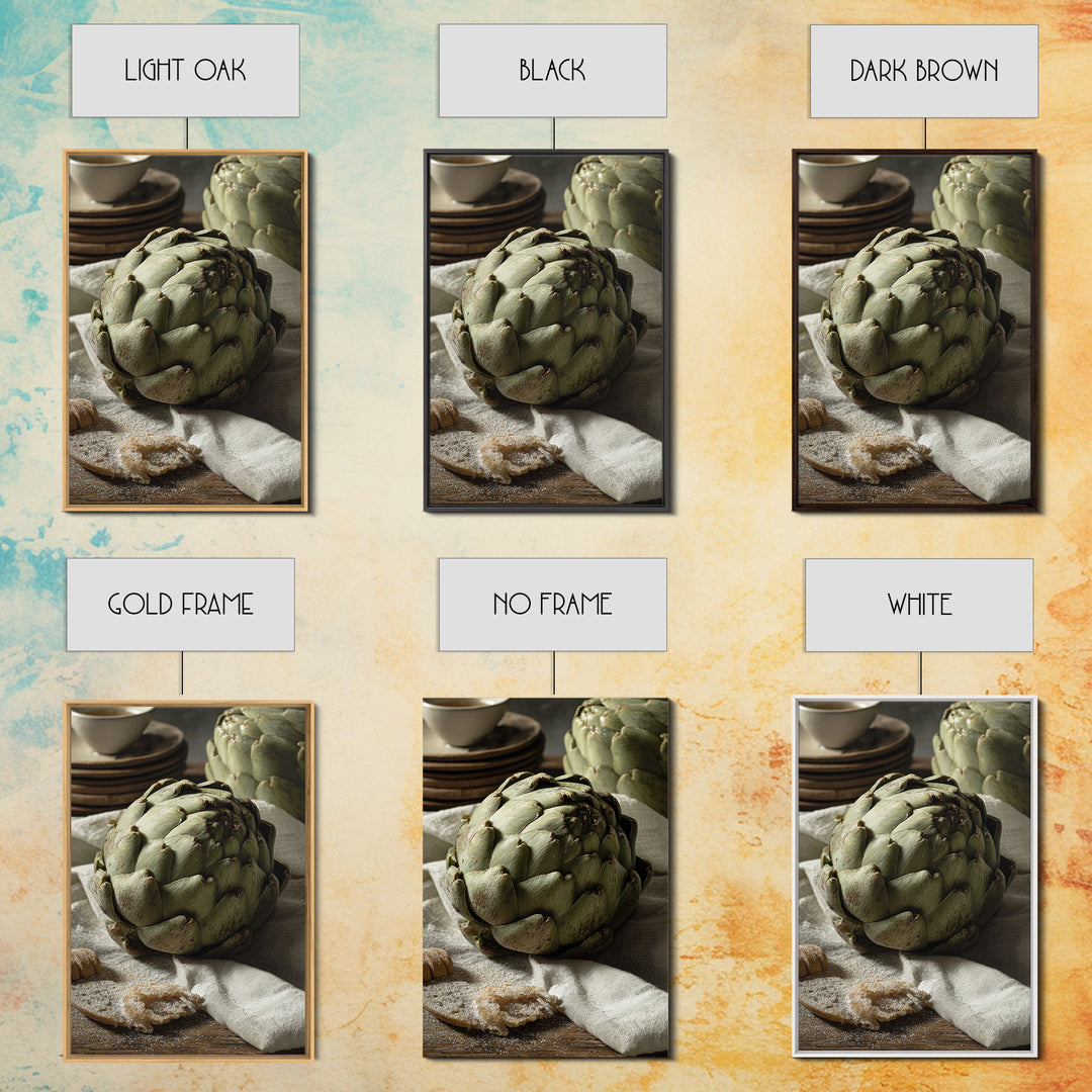 Artichoke Closeup in Painterly Green Tones Framed Canvas Print, Kitchen Art, Statement Artwork, Kitchen Decor, Kitchen, KIT-2x3-4