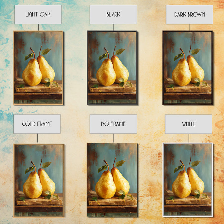 Farmhouse Pears on a Wooden Board Framed Canvas Print, Kitchen Art, Wall Decor, Kitchen Decor, Abstract Art, Kitchen, KIT-2x3-41