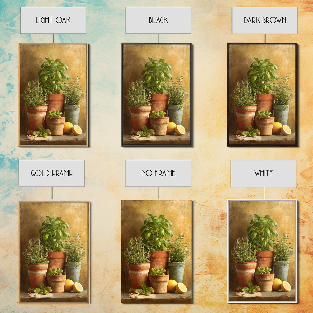 Fresh Herbs in Terracotta Pots Canvas Print, Kitchen Art, Digital Print, Kitchen Decor, Oil Painting, Kitchen, Kitchen Print, KIT-2x3-57