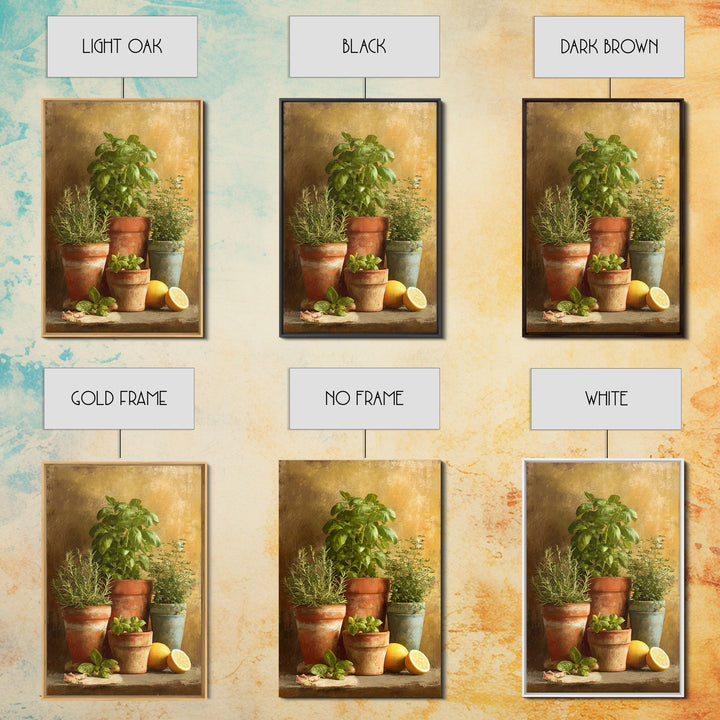 Fresh Herbs in Terracotta Pots Canvas Print, Kitchen Art, Digital Print, Kitchen Decor, Oil Painting, Kitchen, Kitchen Print, KIT-2x3-57