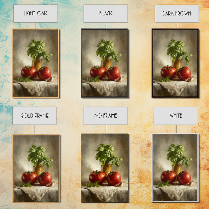 Tomatoes Garlic and Basil on Linen Framed Canvas Print, Kitchen Art, Kitchen, Kitchen Decor, Abstract Art, Kitchen, KIT-2x3-59