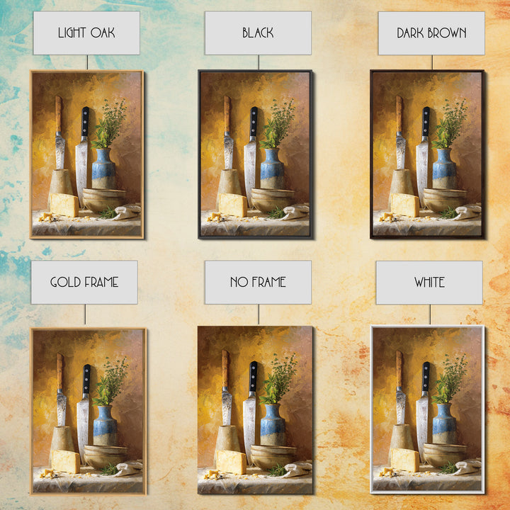 Chef Knives and Herbs Arranged as Graphic Canvas Print, Kitchen Art, Home Decor, Kitchen Decor, Oil Painting, Kitchen, KIT-2x3-66