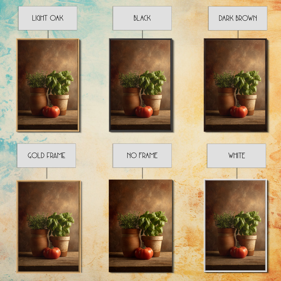 Fresh Herbs in Terracotta Pots Canvas Print, Kitchen Art, Digital Print, Kitchen Decor, Oil Painting, Kitchen, Kitchen Print, KIT-2x3-81