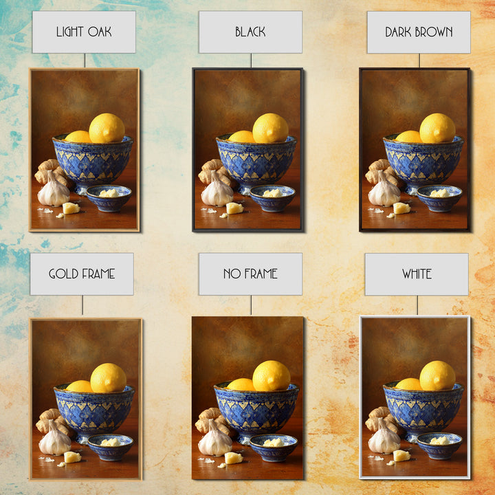 Lemons and Blue Ceramic Bowl Still Life Canvas Print, Kitchen Art, Prints, Kitchen Decor, Fine Art, Kitchen, Kitchen Wall Decor, KIT-2x3-82