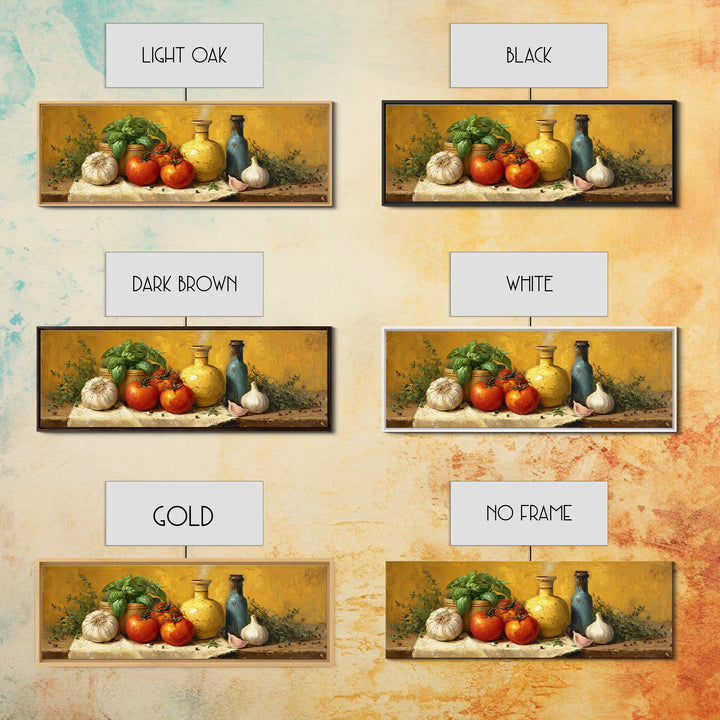 Tomatoes Garlic and Basil on Linen Canvas Print, Kitchen Art, Statement Artwork, Kitchen Decor, Abstract Art, Kitchen, KIT-3x1-19