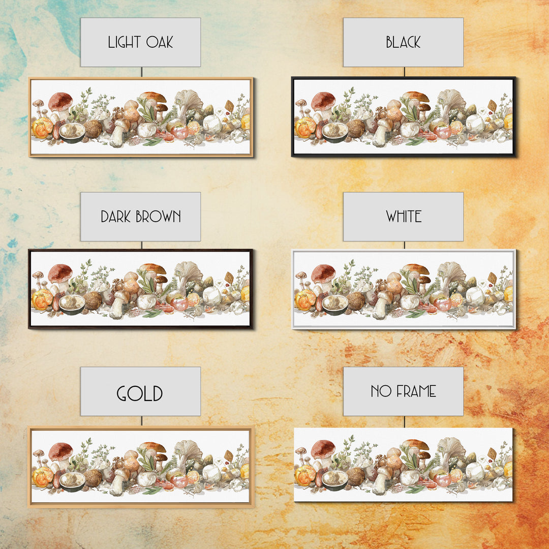 Mushrooms and Thyme Botanical Study Framed Canvas Print, Kitchen Art, Neutral Decor, Kitchen Decor, Fine Art, Kitchen, KIT-3x1-7