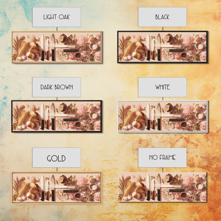 Chef Knives and Herbs Arranged as Graphic Canvas Print, Kitchen Art, Kitchen Prints, Kitchen Decor, Fine Art, Kitchen, KIT-3x1-98