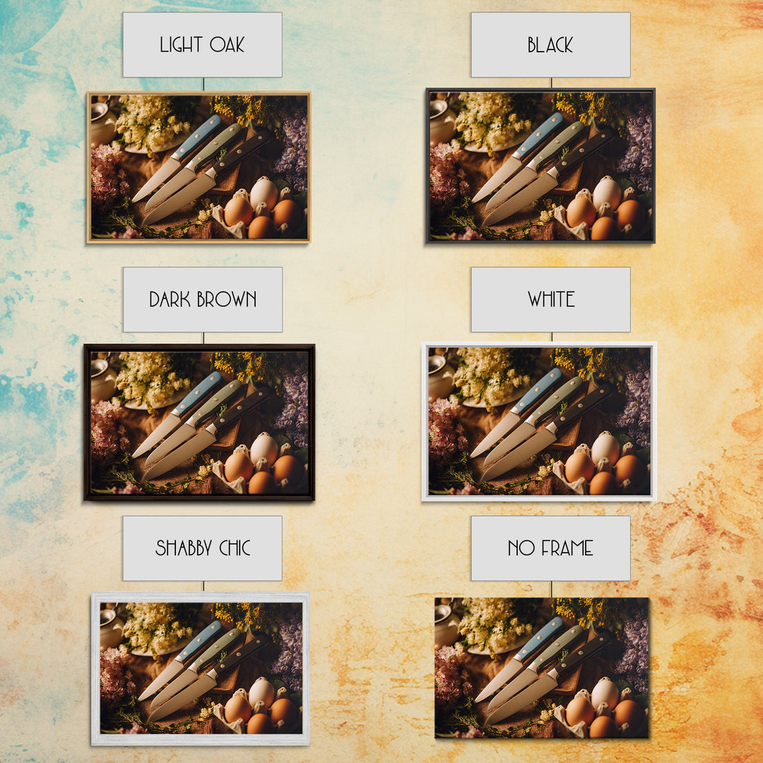 Chef Knives and Herbs Arranged as Graphic Canvas Print, Kitchen Art, Kitchen Wall Art, Kitchen Decor, Fine Art, Kitchen, KIT-3x2-38