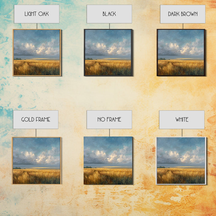 Golden Wheat Field Beneath Huge Clouds Framed Canvas Print, Landscape Art, Wall Art Print, Living Room Decor, Fine Art, Horizon, LAN-1x1-24