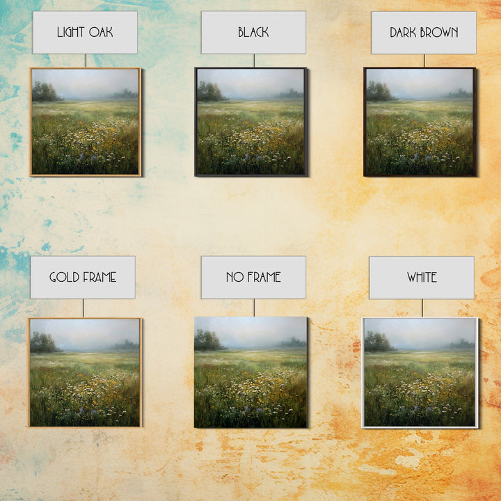 Sunlit Meadow with Wildflowers Framed Canvas Print, Landscape Art, Boho Decor, Living Room Decor, Fine Art, Horizon, Art Prints, LAN-1x1-37