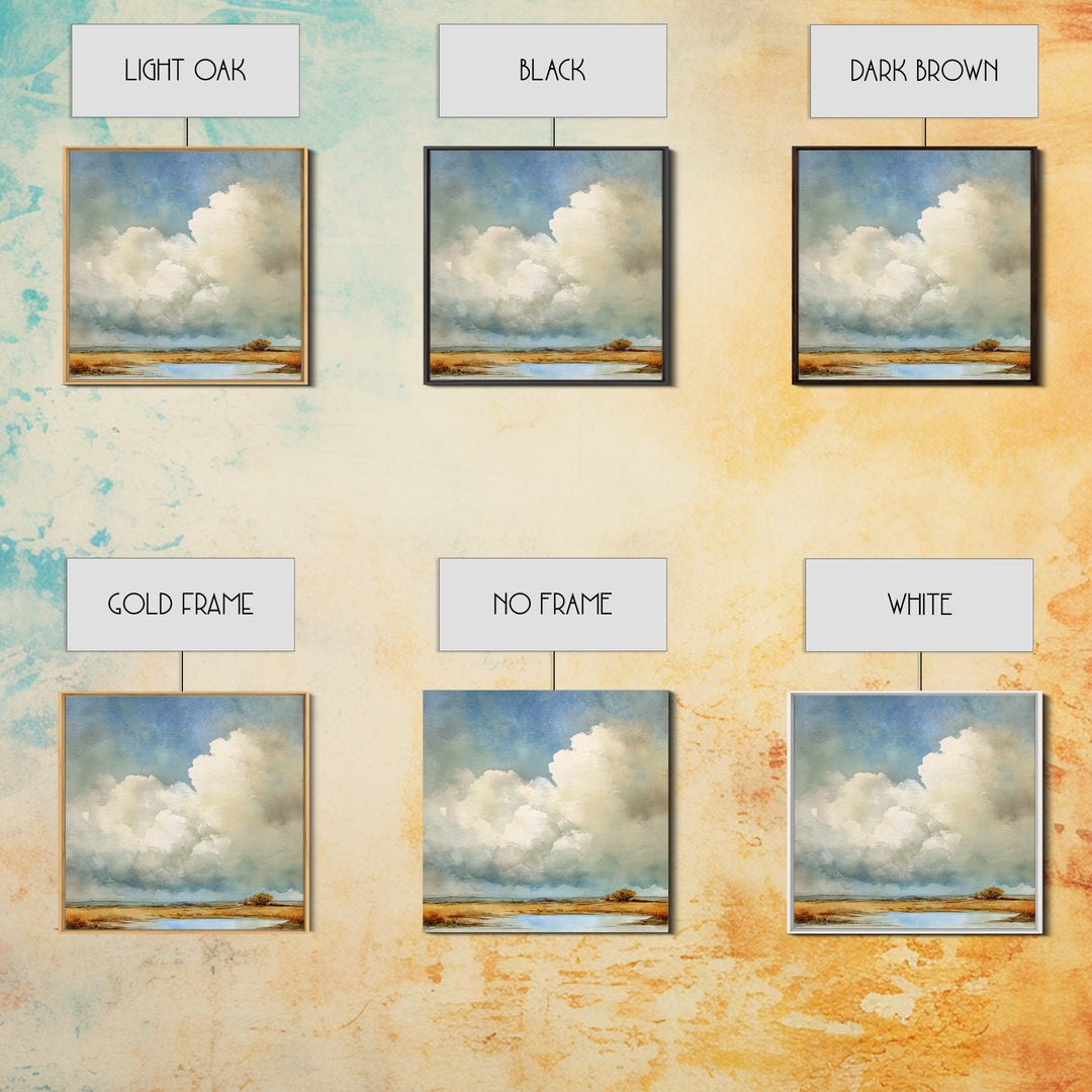 Storm Clouds over an Open Prairie Framed Canvas Print, Landscape Art, Floral Wall Art, Living Room Decor, Fine Art, Horizon, LAN-1x1-51