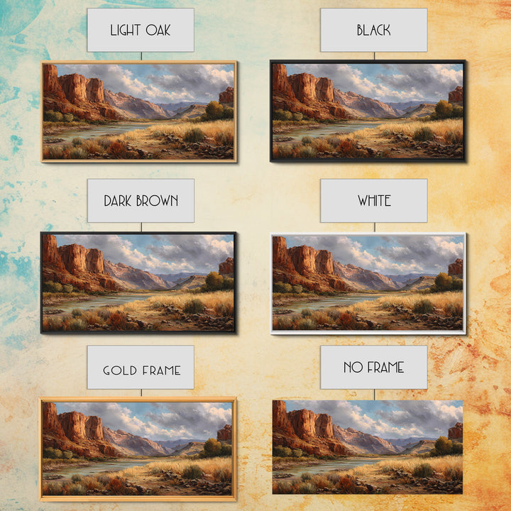 Red Canyon Walls Framed Canvas Print, Landscape Art, Living Room Decor, Oil Painting, Horizon, Horizontal Wall Art, LAN-2x1-1