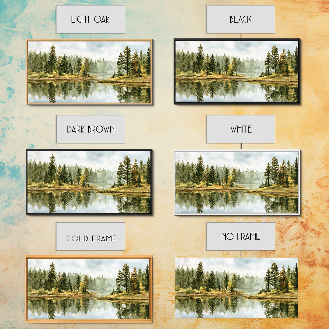 Quiet Lake Reflecting Pine Forest Canvas Print, Landscape Art, Digital Prints, Living Room Decor, Horizon, Farmhouse Decor, LAN-2x1-48