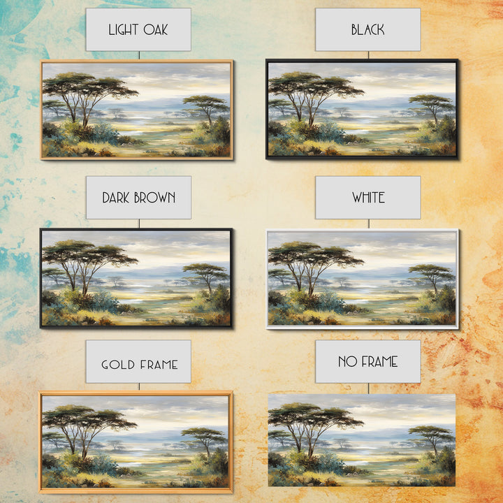Wide Savanna with Acacia Silhouette Canvas Print, Landscape Art, Abstract Wall Art, Living Room Decor, Fine Art, Horizon, LAN-2x1-63