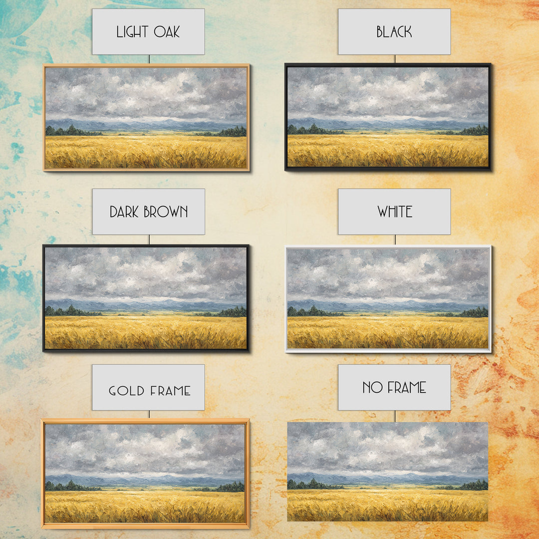 Golden Wheat Field Beneath Huge Clouds Canvas Print, Landscape Art, Original Painting, Living Room Decor, Fine Art, Horizon, LAN-2x1-68