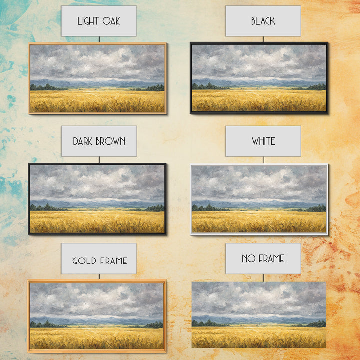 Golden Wheat Field Beneath Huge Clouds Canvas Print, Landscape Art, Original Painting, Living Room Decor, Fine Art, Horizon, LAN-2x1-68
