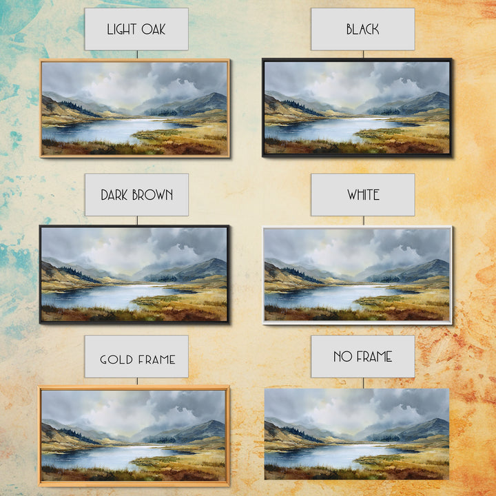 Rocky Scottish Highland Framed Canvas Print, Landscape Art, Farmhouse Decor, Living Room Decor, Horizon, Floral Wall Art, LAN-2x1-85