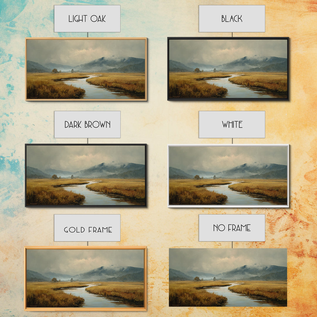Winding River Through Golden Fields Canvas Print, Landscape Art, Printable Wall Art, Living Room Decor, Oil Painting, Horizon, LAN-2x1-94