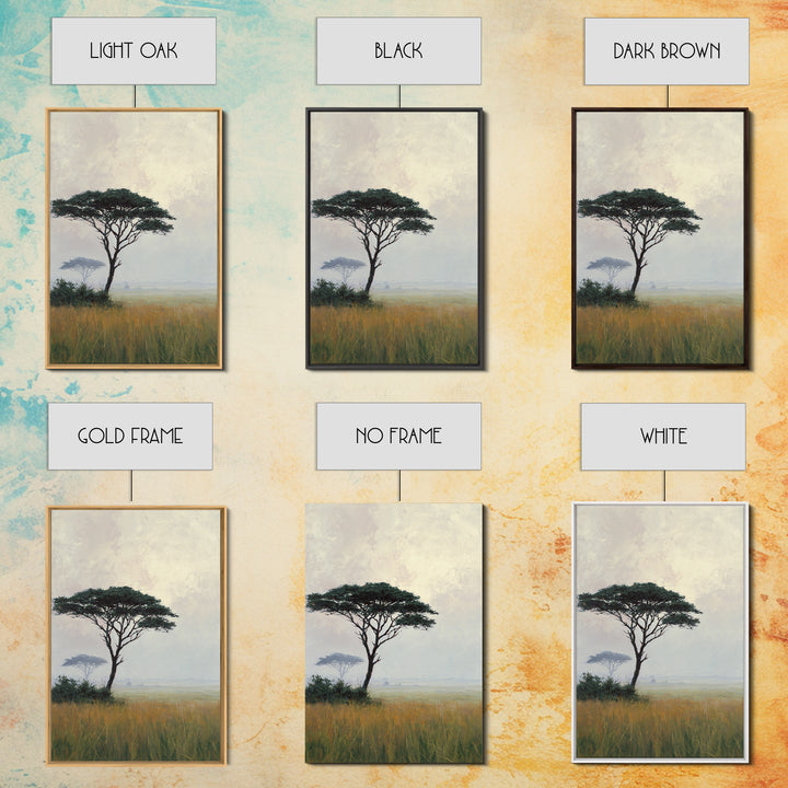 Wide Savanna with Acacia Silhouette Framed Canvas Print, Landscape Art, Room Decor, Living Room Decor, Fine Art, Horizon, LAN-2x3-3