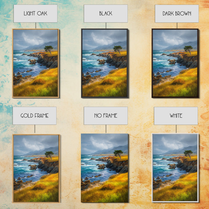 Coastal Cliffs with Crashing Waves Framed Canvas Print, Landscape Art, Art Prints, Living Room Decor, Fine Art, Horizon, LAN-2x3-64