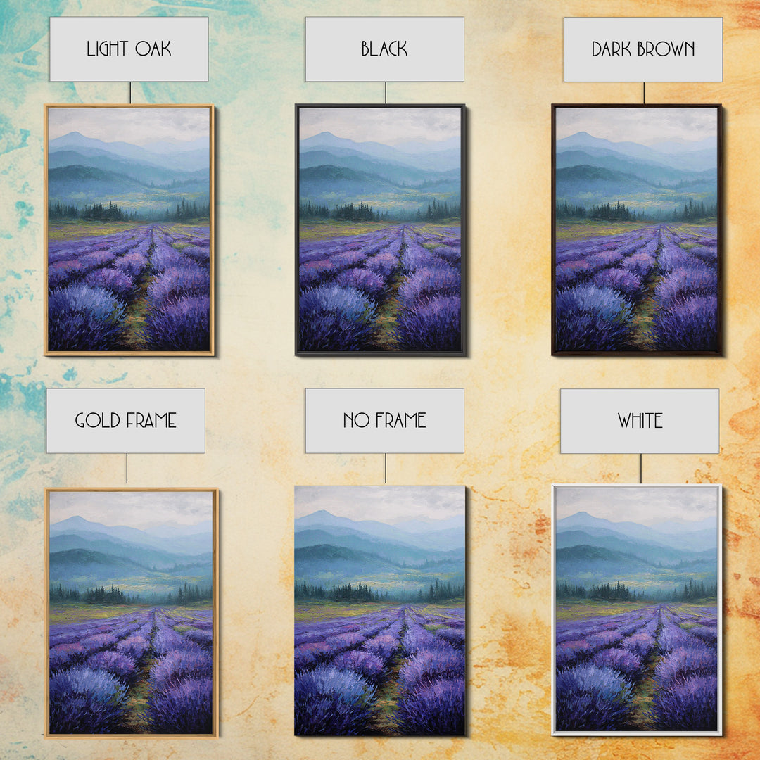 Lavender Field Leading to Distant Hills Canvas Print, Landscape Art, Digital Art, Living Room Decor, Fine Art, Horizon, LAN-2x3-66