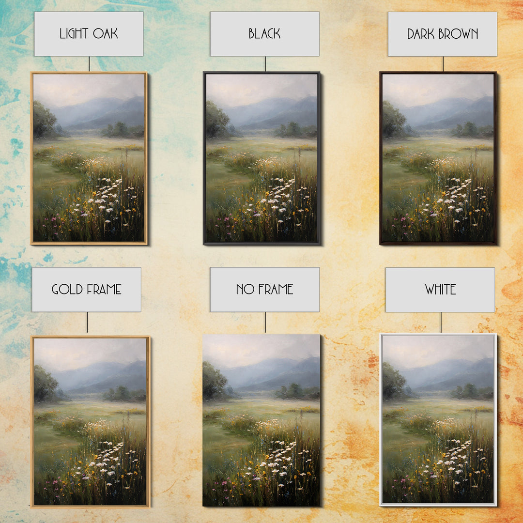Sunlit Meadow with Wildflowers Framed Canvas Print, Landscape Art, Abstract Wall Art, Living Room Decor, Watercolor Art, LAN-2x3-69