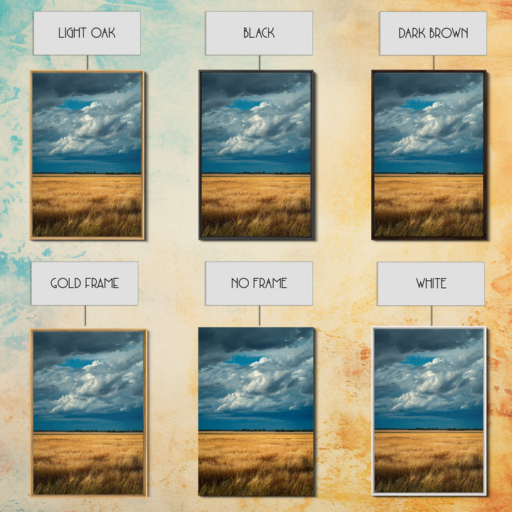Golden Wheat Field Beneath Huge Clouds Framed Canvas Print, Landscape Art, Floral Wall Art, Living Room Decor, Horizon, LAN-2x3-8