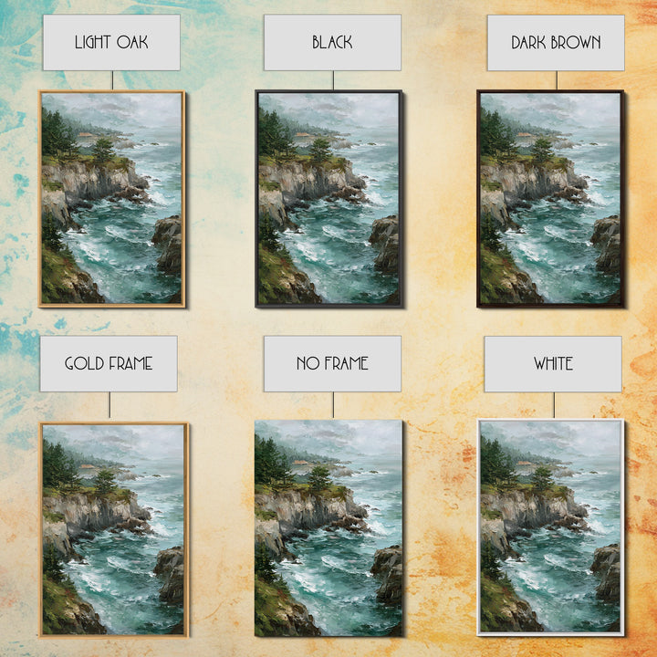 Coastal Cliffs with Crashing Waves Framed Canvas Print, Landscape Art, Farmhouse Decor, Living Room Decor, Fine Art, Horizon, LAN-2x3-88