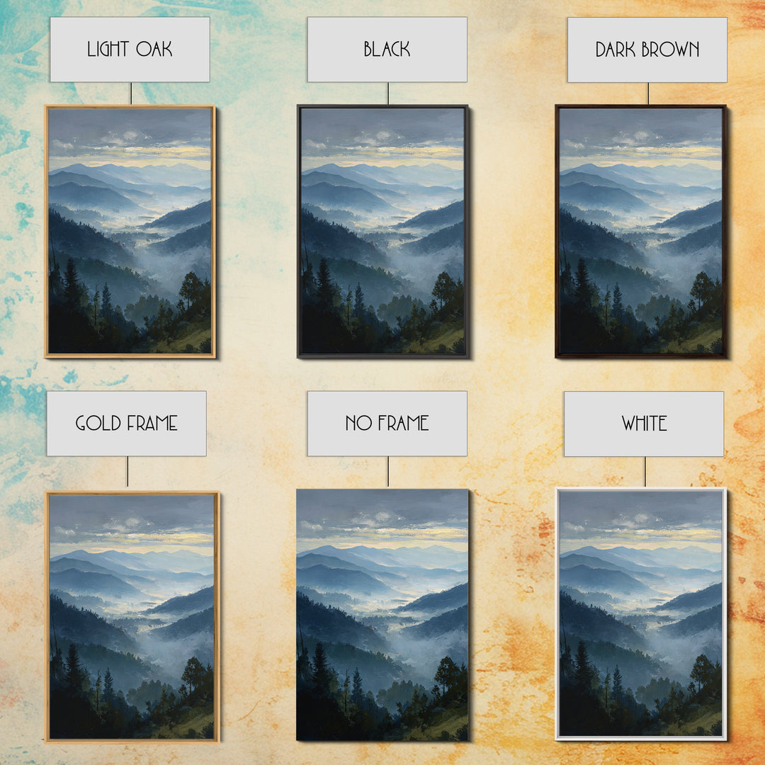 Misty Mountain Valley at Sunrise Canvas Print, Landscape Art, Digital Wall Art, Living Room Decor, Fine Art, Horizon, LAN-2x3-9