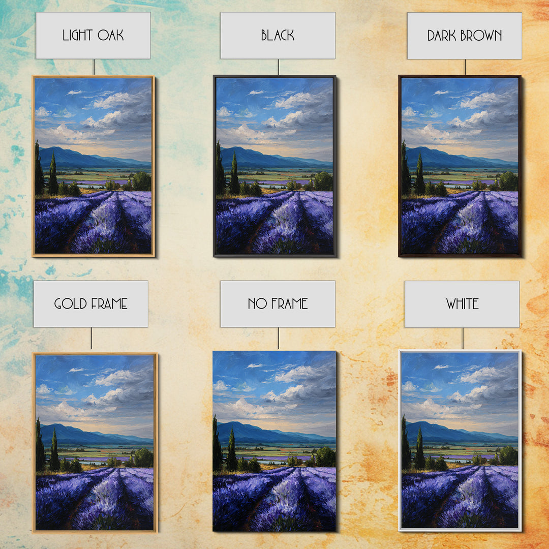 Lavender Field Leading to Distant Hills Framed Canvas Print, Landscape Art, Framed Wall Art, Living Room Decor, Oil Painting, LAN-2x3-90