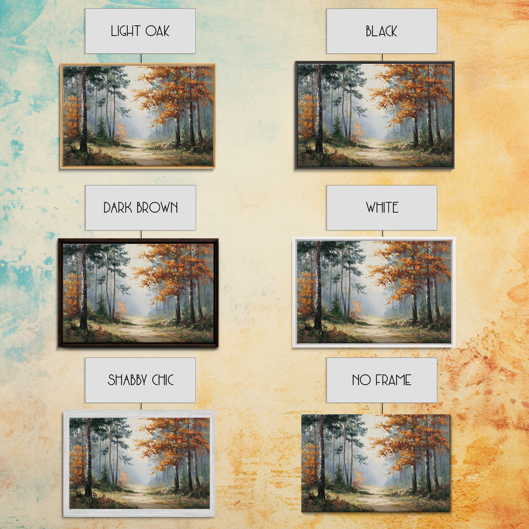 Autumn Forest Path Framed Canvas Print, Landscape Art, Wall Art Print, Living Room Decor, Fine Art, Horizon, Boho Decor, LAN-3x2-13