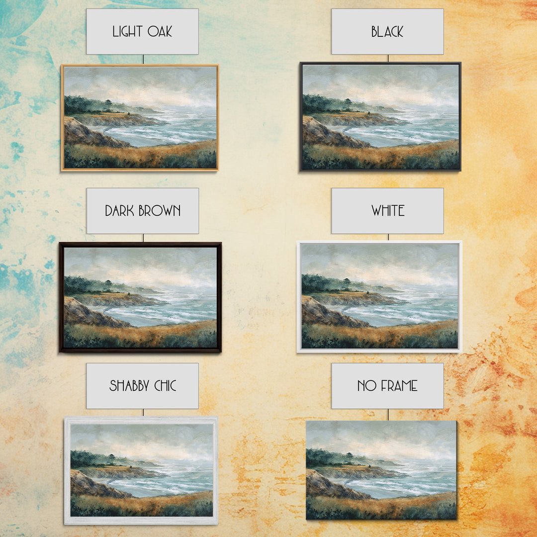 Coastal Cliffs with Crashing Waves Framed Canvas Print, Landscape Art, Set of 3 Prints, Living Room Decor, Fine Art, Horizon, LAN-3x2-36
