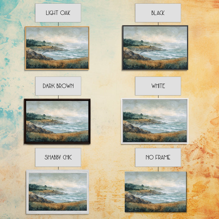 Coastal Cliffs with Crashing Waves Framed Canvas Print, Landscape Art, Set of 3 Prints, Living Room Decor, Fine Art, Horizon, LAN-3x2-36