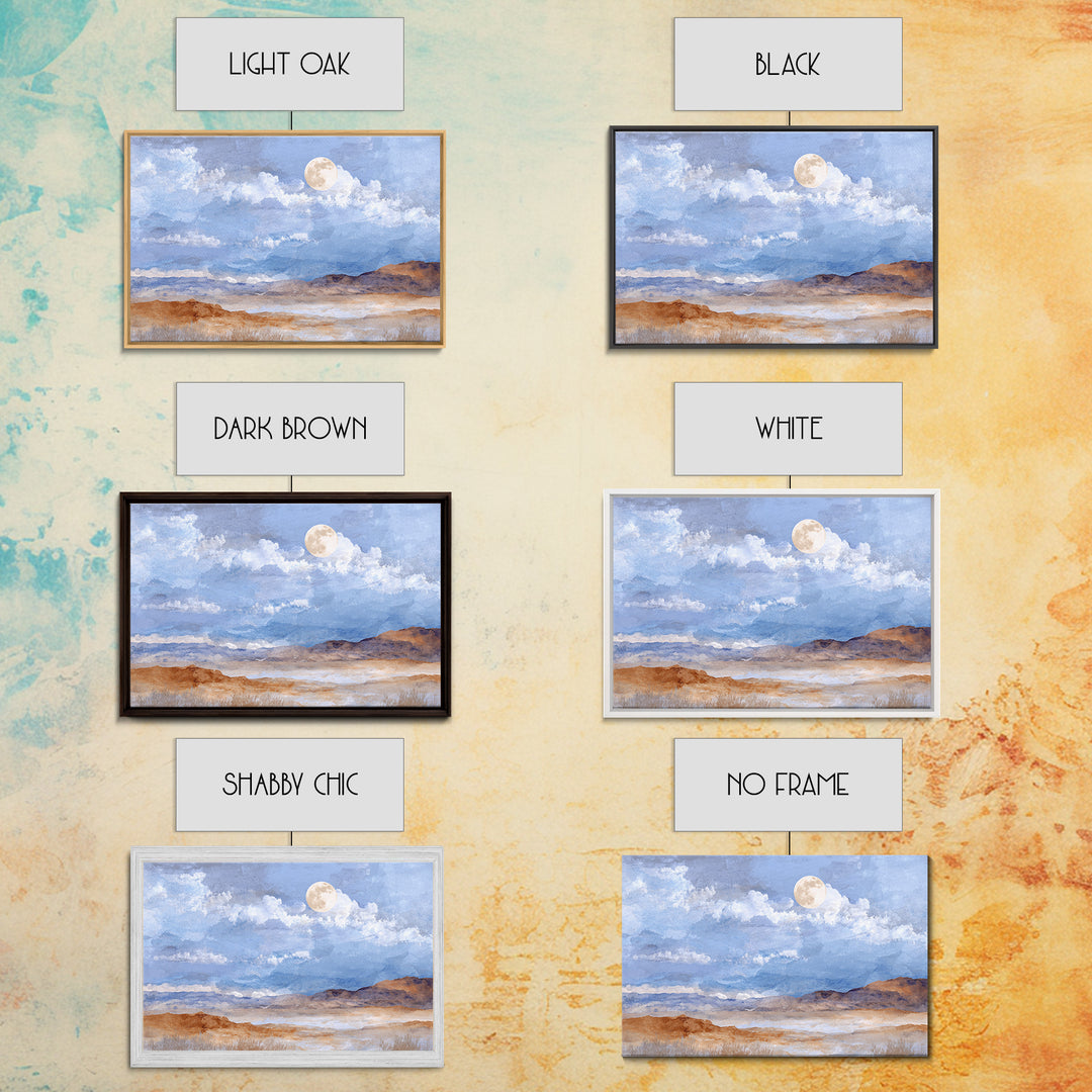 Desert Dunes under Pale Moon Framed Canvas Print, Landscape Art, Contemporary Art, Living Room Decor, Fine Art, Horizon, LAN-3x2-39