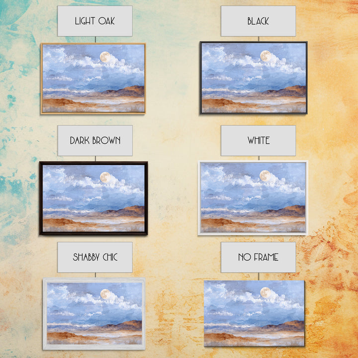 Desert Dunes under Pale Moon Framed Canvas Print, Landscape Art, Contemporary Art, Living Room Decor, Fine Art, Horizon, LAN-3x2-39