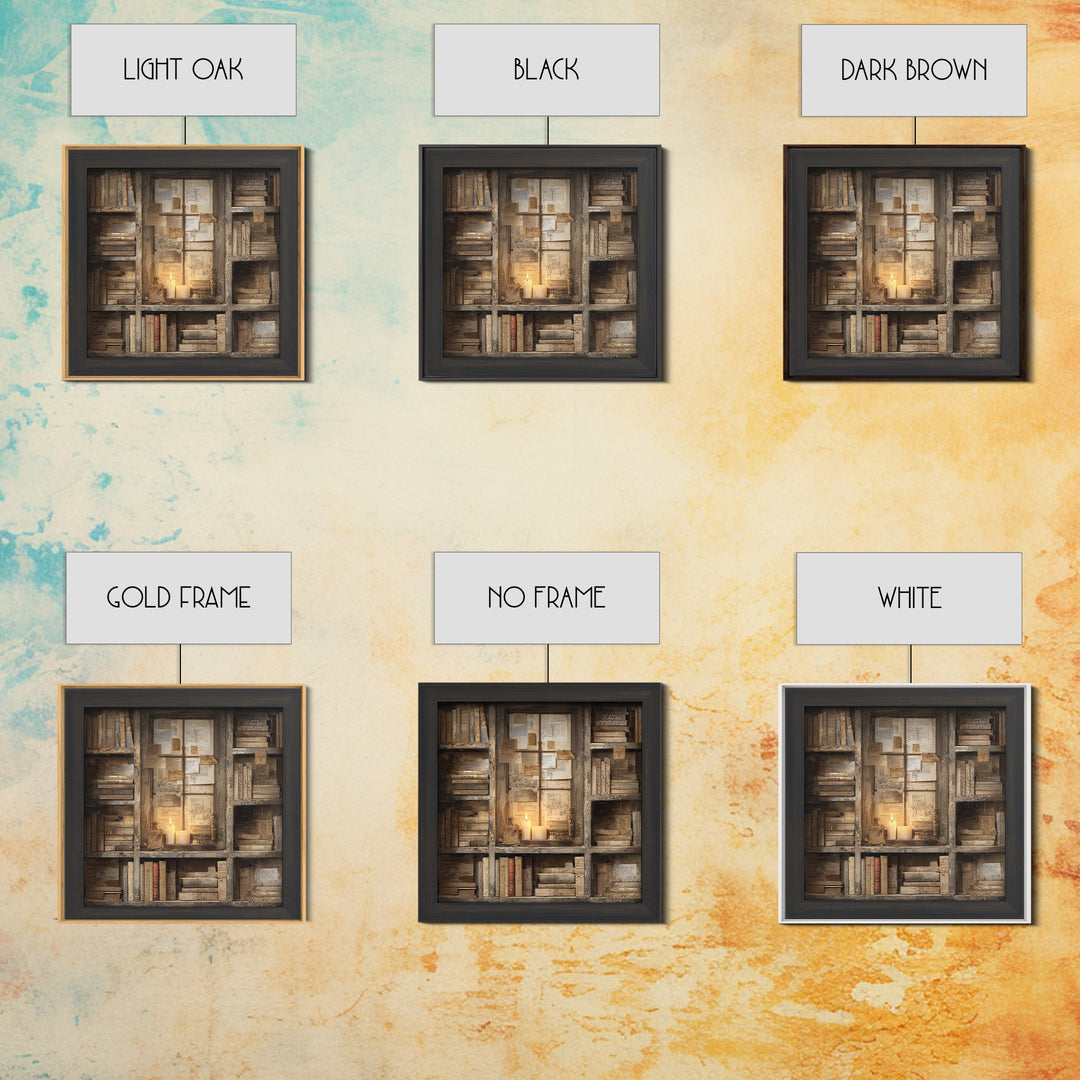 Moonlit Window with Floating Pages Framed Canvas Print, Library Art, Fine Art Print, Library Decor, Fine Art, Archive, LIB-1x1-80